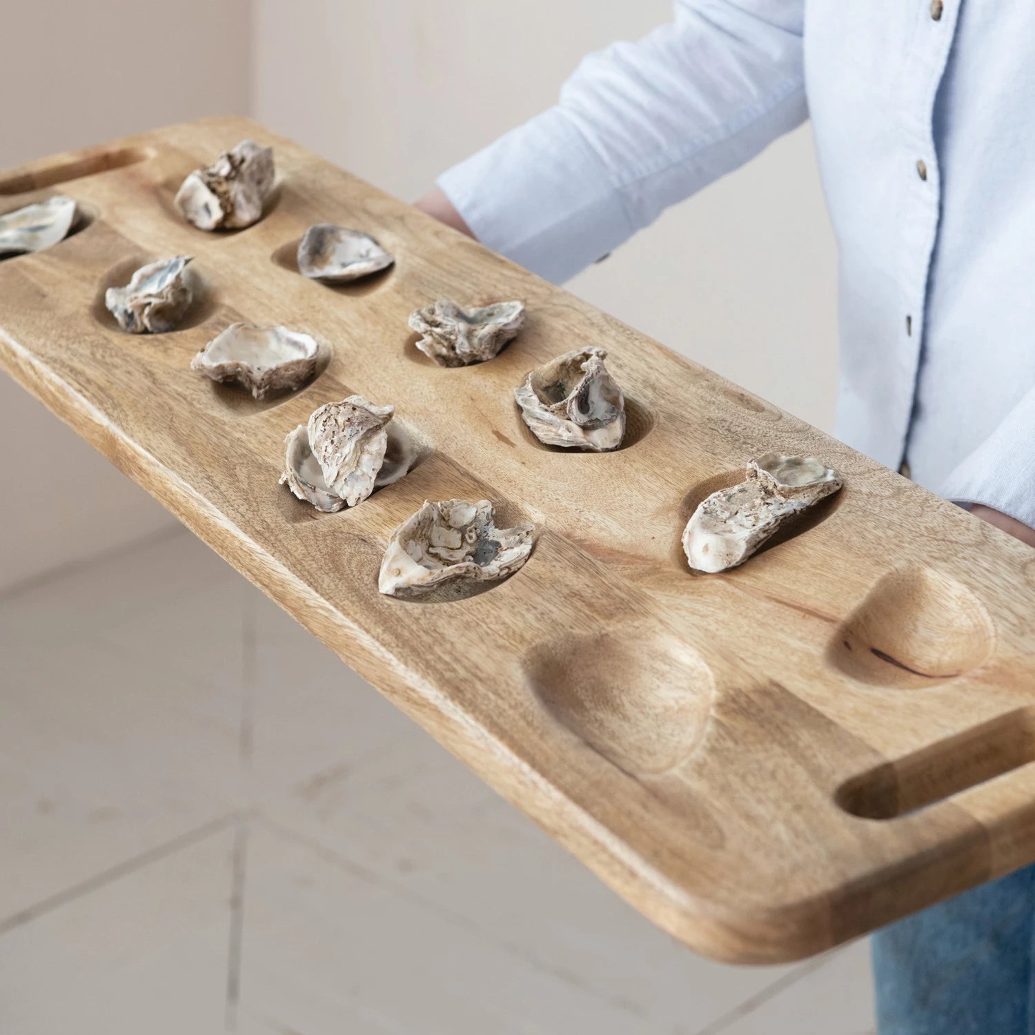 Mango Wood Oyster Serving Board with Handles