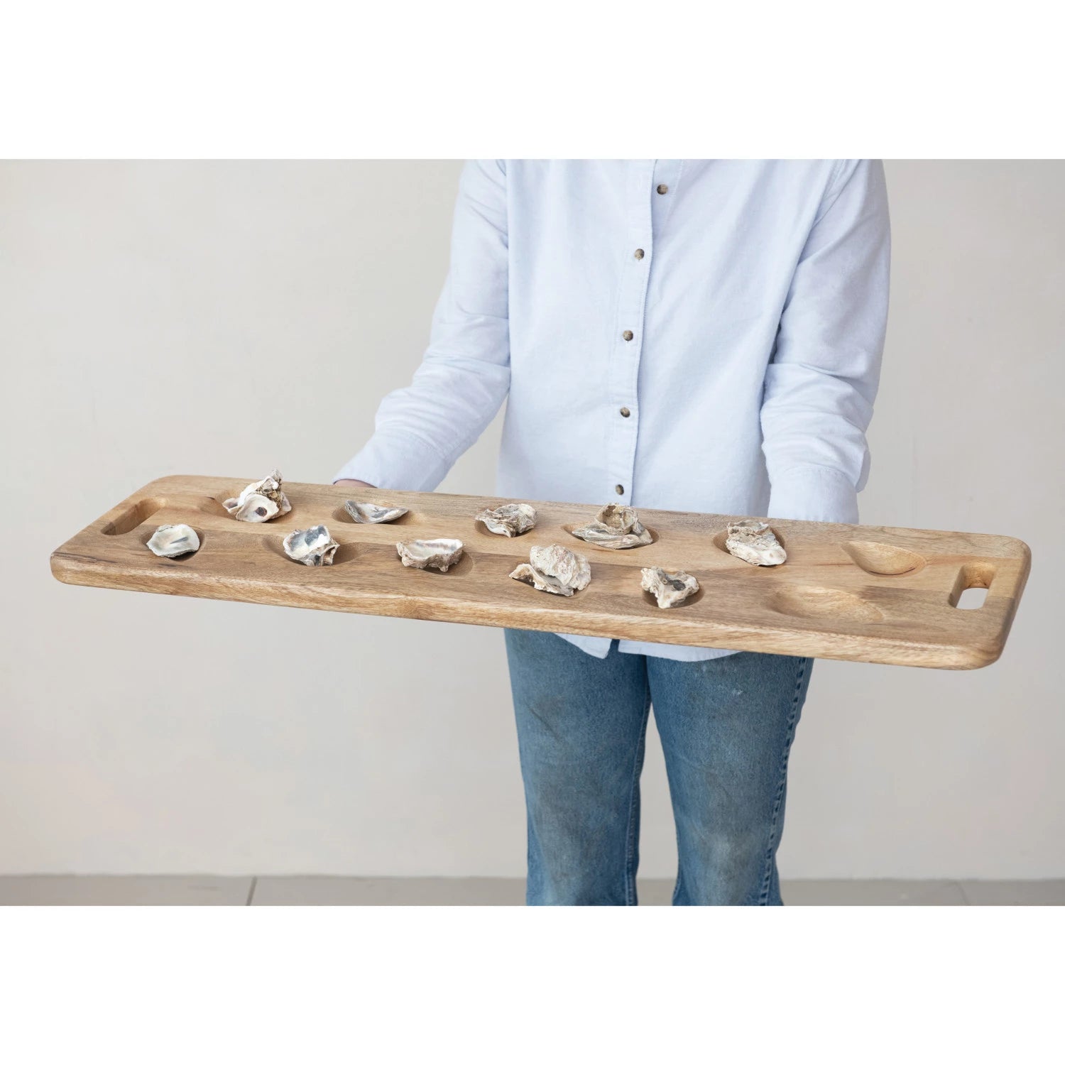 Mango Wood Oyster Serving Board with Handles