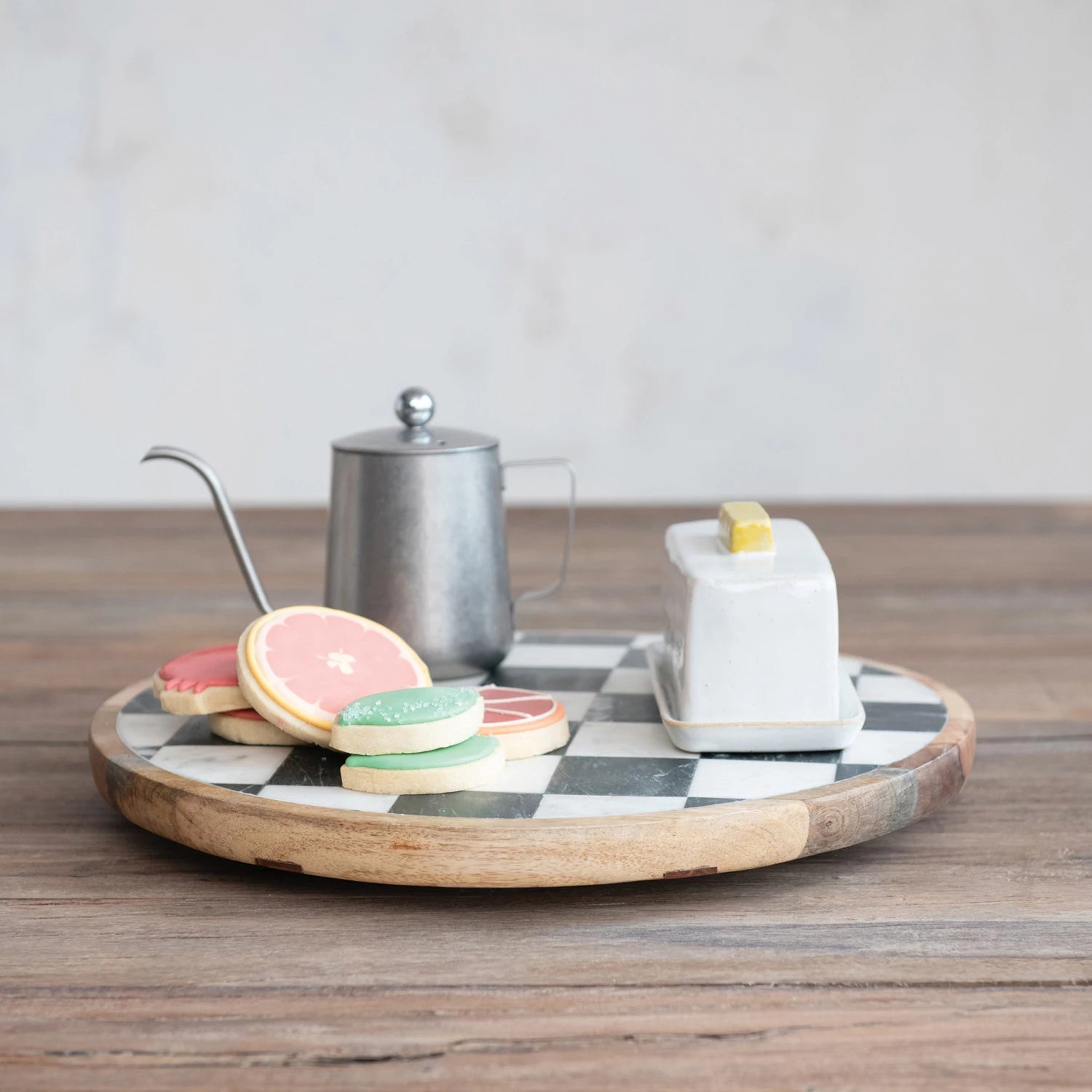 Mango Wood & Marble Check Lazy Susan