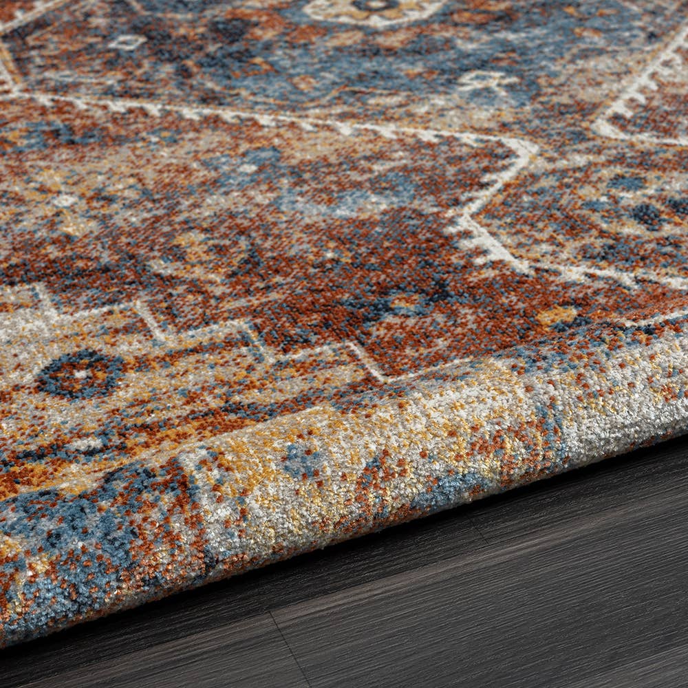 Distress Medallion Area Rug, Blue/Orange