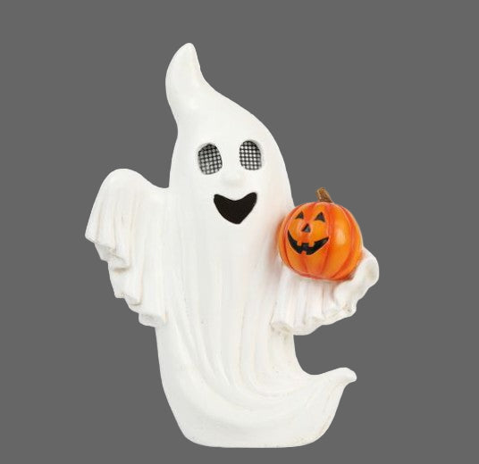 Ghost Holding Jack O Lantern with LCD Eyes