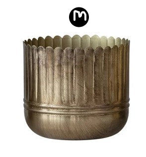 Metal Ribbed Planters with Scalloped Rims, Antique Gold Finish, 5 Size Options