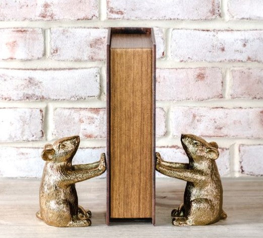 Set of 2 Gold Mice Bookends