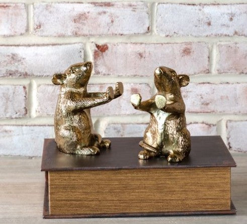 Set of 2 Gold Mice Bookends