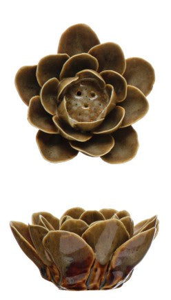 Handmade Stoneware Flower Incense Holder, Color Options