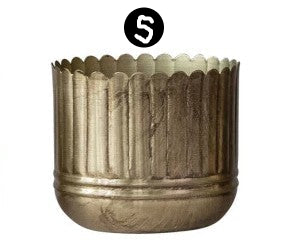 Metal Ribbed Planters with Scalloped Rims, Antique Gold Finish, 5 Size Options