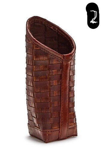 Chestnut Woven Genuine Leather Standing Triangular Weighted Eyeglass Holder, Style Options