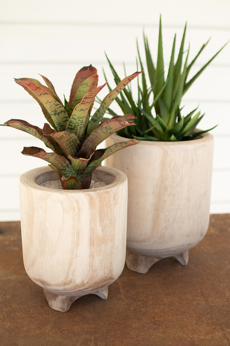 Carved Wooden Planters with Feet