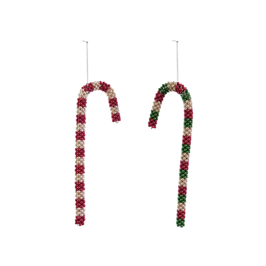 8-1/2"H Beaded Candy Cane Ornament with Stripes, 2 Color Options