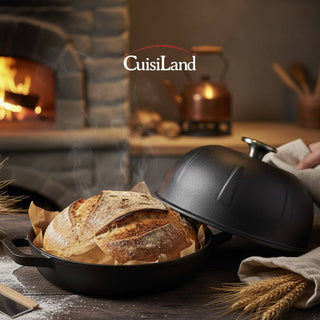 Pre Order Pre-Seasoned Cast Iron Bread Cloche – Dome Lid Dutch Oven for Artisan Sourdough Baking – Heat-Retaining, Nonstick Bakeware for Crispy Crust & Even Baking – Oven Safe