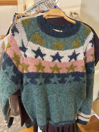 Star Motif Metallic Color Block Sweater