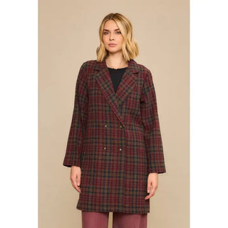Double-Breasted Tartan Plaid Mid-Length Coat