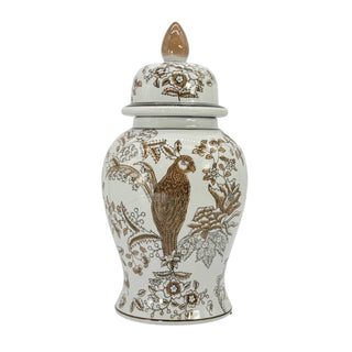 Pre Order Brown & White Parrot Chinoiserie Ginger Jar 14"