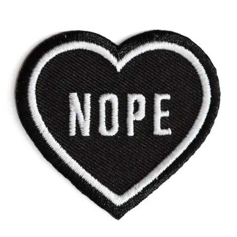 Nope Heart Black Embroidered Iron-On Patch