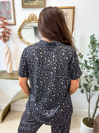 BIRDIE Short Sleeve PJ Set In Indigo Wild Leopard (sold as set)