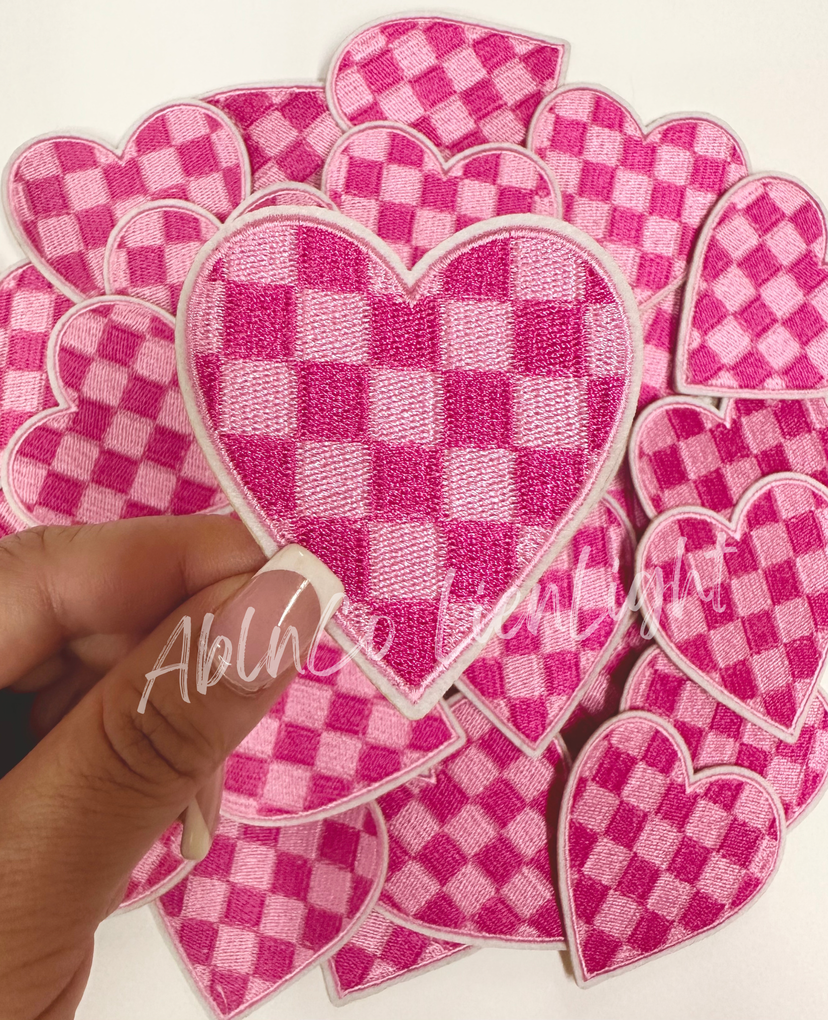 Pink checkered heart cowgirl patch