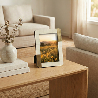 White Photo Frame w/ Brass 5 X 7