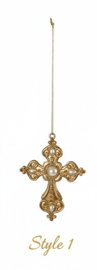 Pewter Cross Ornament with Faux Pearls, 4 Style Options