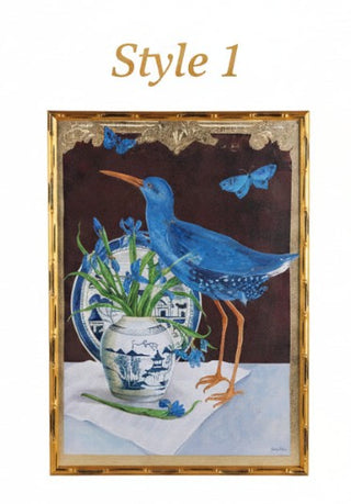 Pre Order Wood Faux Bamboo Framed Bird w/ Urn Canvas , 2 Style Options