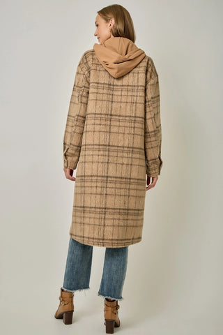 Latte Twofer Hoodie Brushed Plaid Jacket