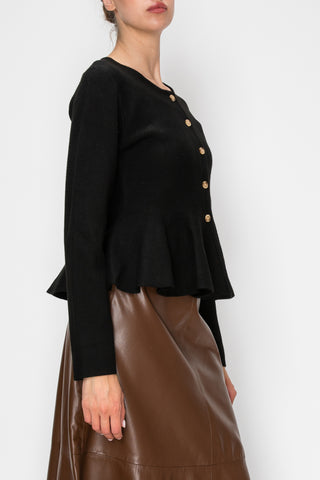 Button Front Flared Bottom Knit Cardigan