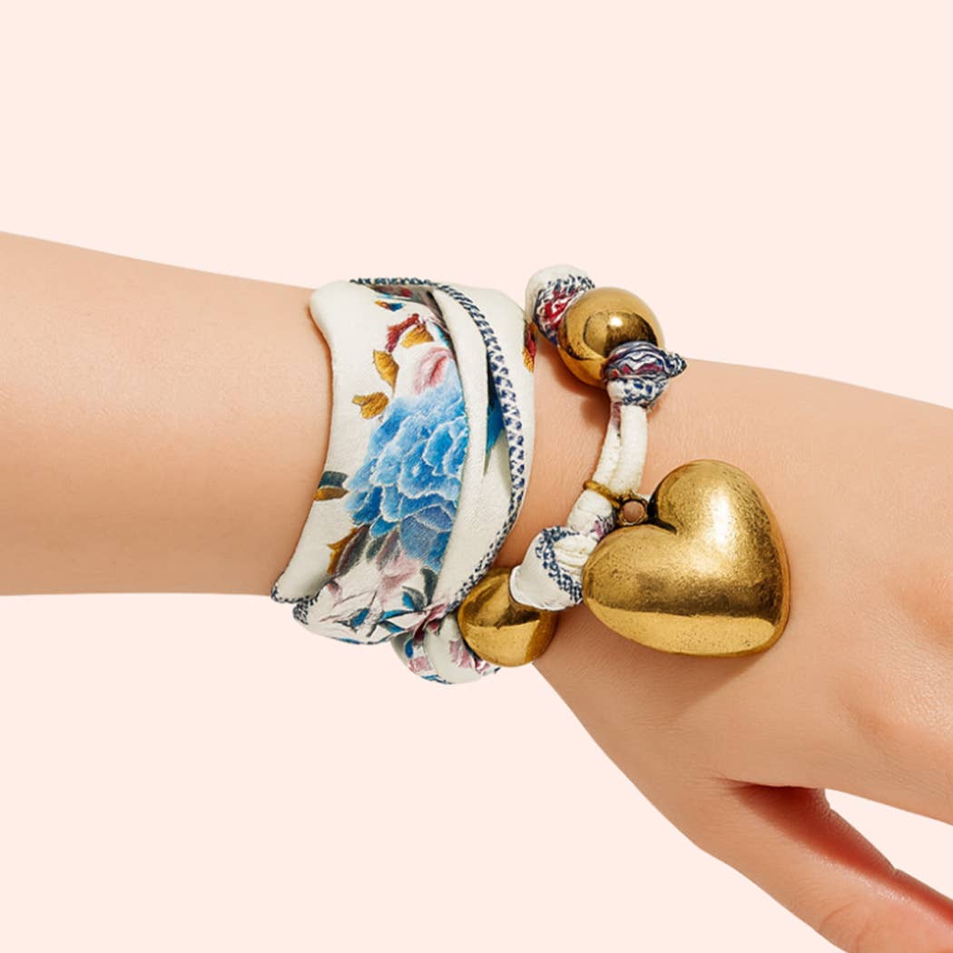 Heart and Dual Beads Pendant Scarf Necklace, 2 Color Options