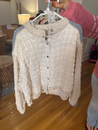 Textured Ruffle Collar Woven Jacket