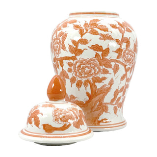Pre Order Orange & White Lotus Chinoiserie Ceramic Ginger Jar 18"