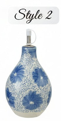 Pre Order(Sept)Stoneware Oil Cruet w/ Floral Pattern, 2 Style Options