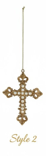 Pewter Cross Ornament with Faux Pearls, 4 Style Options