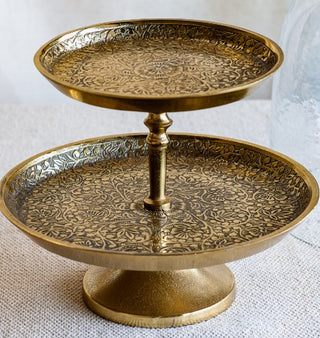 Pre Order (Oct) 2 Tier Embossed Cake Stand w/ Glass Dome