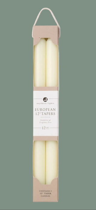 12" Cream Taper Candles - 2pk