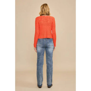 Scallop Collar Cable Knit Button Up Cardigan