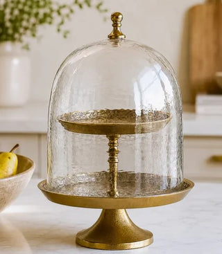 Pre Order (Oct) 2 Tier Embossed Cake Stand w/ Glass Dome
