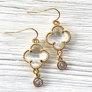 Pre Order Crystal clover quatrefoil earrings designer