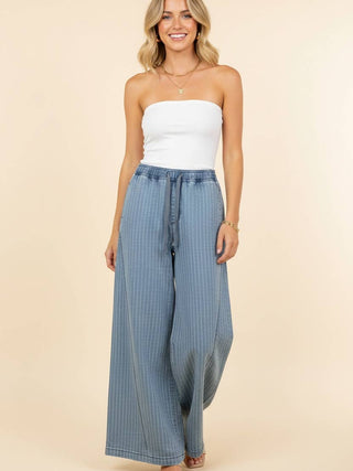 Pinstripe Wide Leg Drawstring Pants