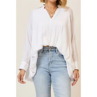 Dramatic High Low Bubble Hem V-Neck Blouse