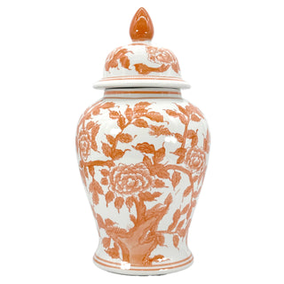 Pre Order Orange & White Lotus Chinoiserie Ceramic Ginger Jar 18"
