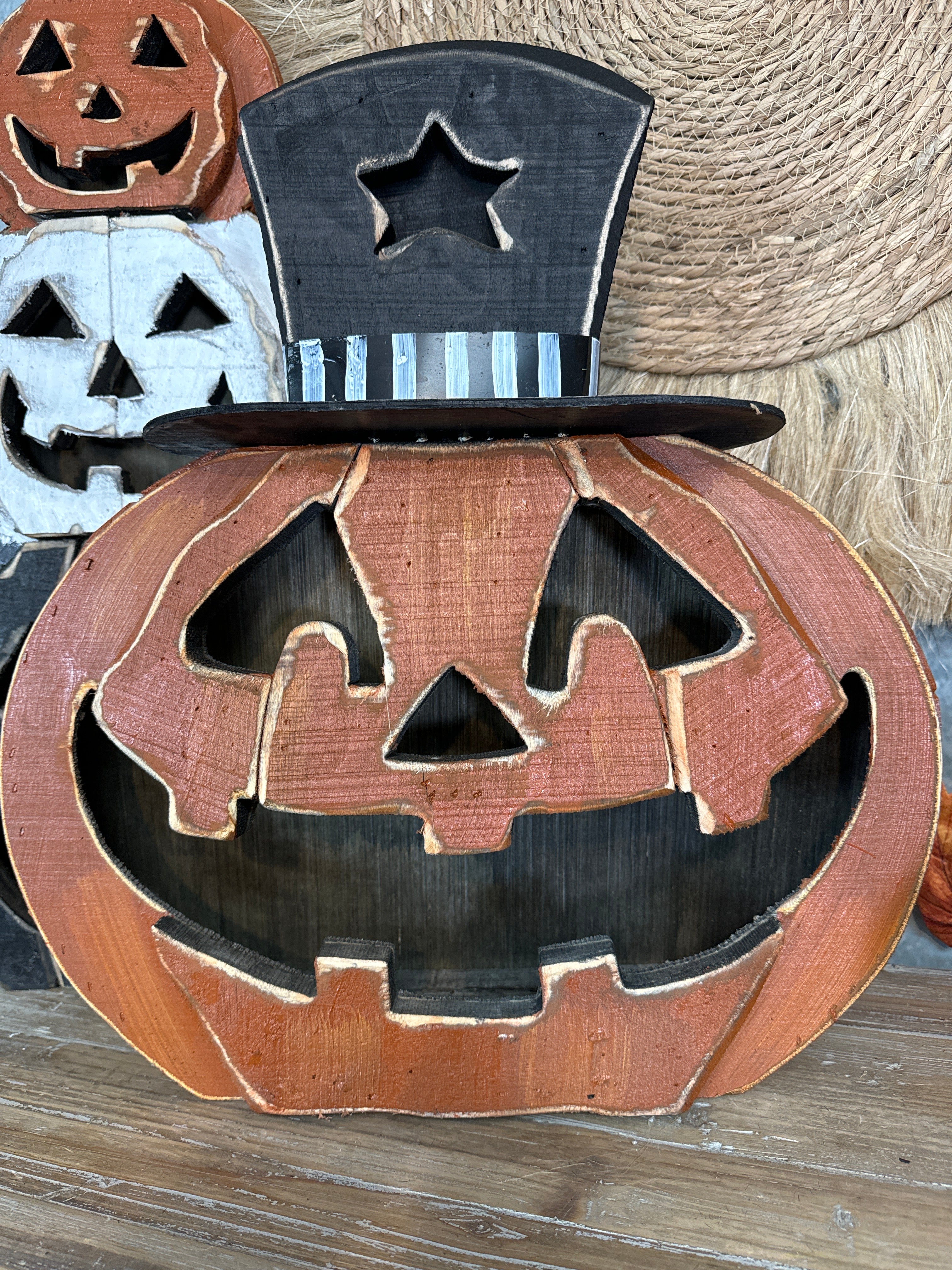 Smiling Jack Wooden Pumpkin