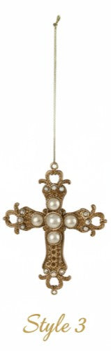 Pewter Cross Ornament with Faux Pearls, 4 Style Options
