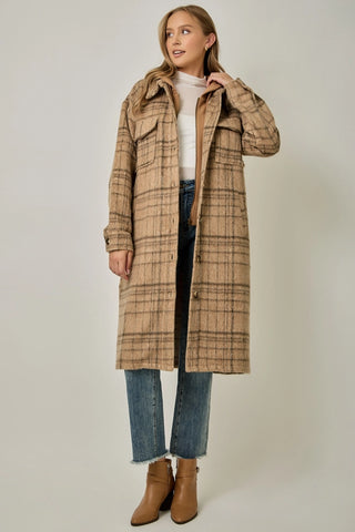 Latte Twofer Hoodie Brushed Plaid Jacket