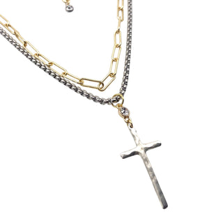 Pre Order Cross layered necklace mixed metal very mom tok