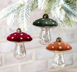 Set of 3 Velvet Top Mushroom Ornaments
