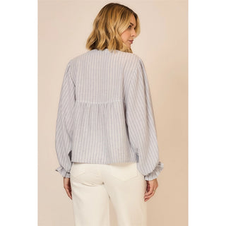 Striped Button Down Dolman Long Sleeve Top