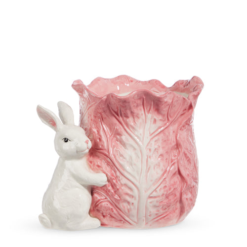 8.5" Pink Cabbage Container with Bunny