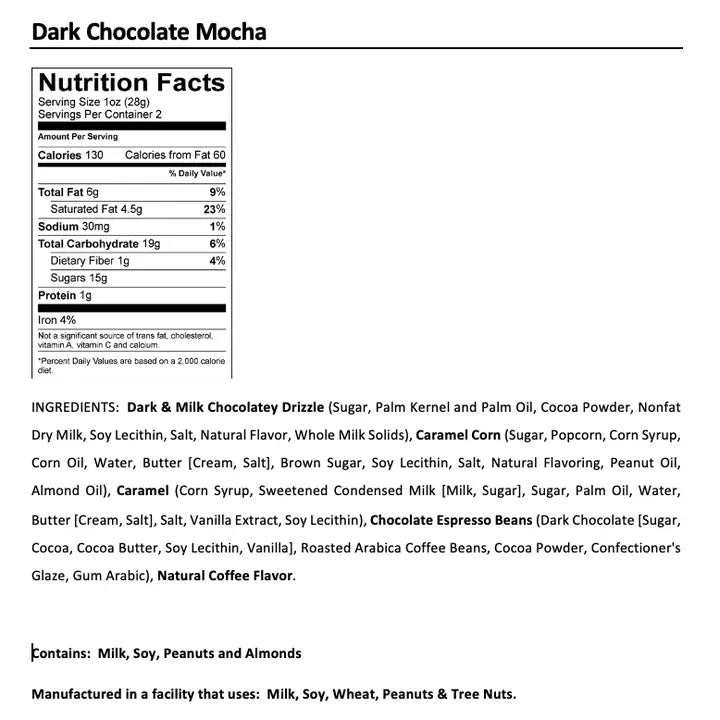 Dark Chocolate Mocha | Coffee Popcorn | 5-ounce Bag