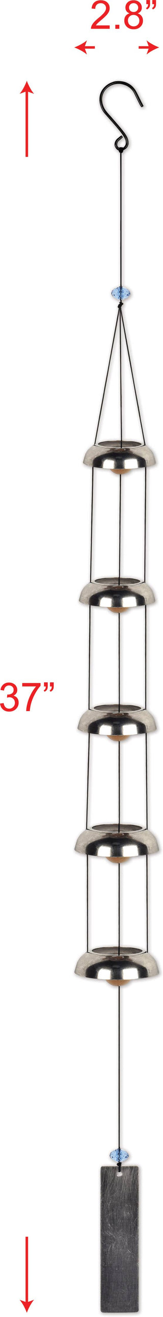 37" Vertical Bells Silver Wind Chime Garden Decor