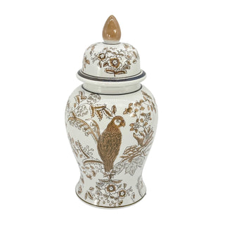 Pre Order Brown & White Parrot Chinoiserie Ginger Jar 14"