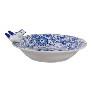 Bird Feeder - Blue & White Ceramic Floral Chinoiserie, 10 in.