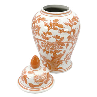 Pre Order Orange & White Lotus Chinoiserie Ceramic Ginger Jar 18"